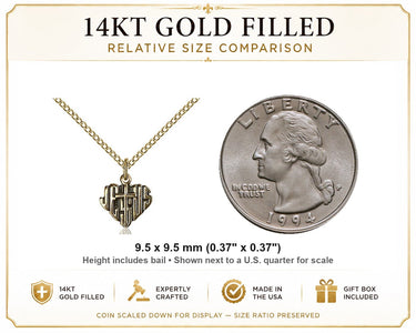 14kt Gold Filled Small Catholic Heart of Jesus Cross Necklace | 3/8" x 3/8" Pendant | 18" Curb Chain | USA Made by Bliss