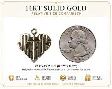 14kt Solid Gold Medium Catholic Heart of Jesus Cross Pendant | 7/8" x 7/8" | USA Made by Bliss
