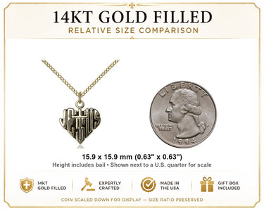 14kt Gold Filled Small Sacred Heart of Jesus Cross Necklace | 5/8" Pendant | 18" Chain | USA Made by Bliss