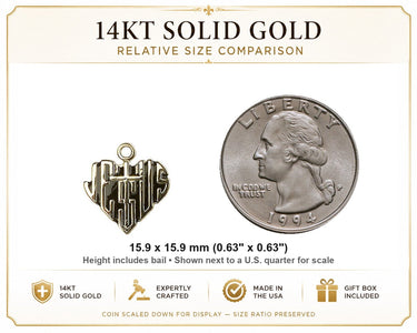 14kt Solid Gold Small Sacred Heart of Jesus Cross Pendant | 5/8" | Handcrafted by Bliss