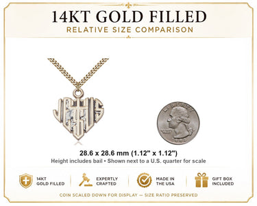 14kt Gold Filled Medium Catholic Heart of Jesus Cross Necklace | 1 1/8" Pendant | 24" Chain | USA Made by Bliss