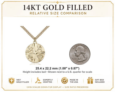 14kt Gold Filled Medium Christian Life Cross Necklace | 1" x 7/8" Pendant | 24" Curb Chain | USA Made by Bliss