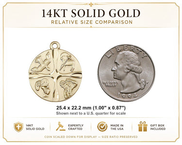 Colgante Medalla de Vida Cristiana Mediana de Oro Sólido de 14kt | 2.54 cm x 2.22 cm | Hecho a mano en EE. UU. por Bliss