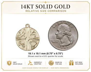 Colgante medalla de vida cristiana mediana de oro macizo de 14 quilates | 1,9 x 1,9 cm | Hecho a mano en EE. UU. por Bliss