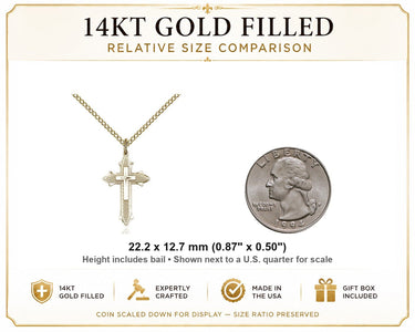 Gold Filled Medium Cross on Cross Necklace | 7/8" x 1/2" Pendant | 18" Chain | Bliss USA