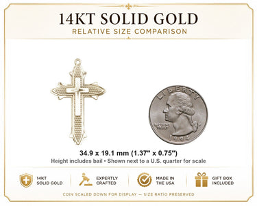 14kt Solid Gold Large Cross Pendant | 1 3/8" x 3/4" | Handcrafted in USA by Bliss