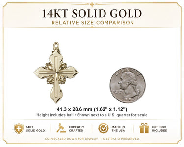 14kt Solid Gold Large Catholic Cross Pendant | 1 5/8 x 1 1/8 | Handcrafted in USA by Bliss