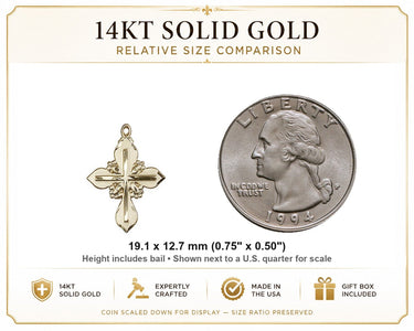 14kt Solid Gold Medium Cross Pendant | 3/4" x 1/2" | Handcrafted in USA by Bliss