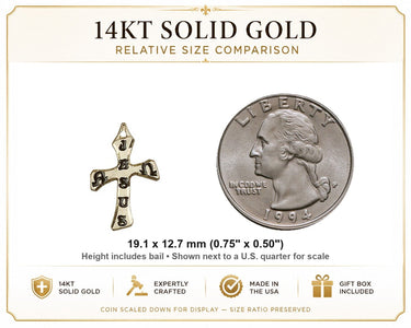 14kt Solid Gold Medium Cross Pendant | 3/4" x 1/2" | Handcrafted in USA by Bliss