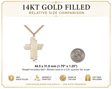 14kt Gold Filled Large Cross Necklace | 1 3/4" x 1 1/4" Pendant | 24" Chain | USA Made by Bliss