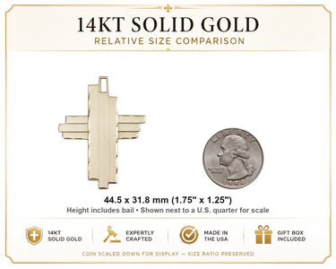 Large 14kt Solid Gold Cross Pendant | 1¾" x 1¼" | Handcrafted in USA by Bliss