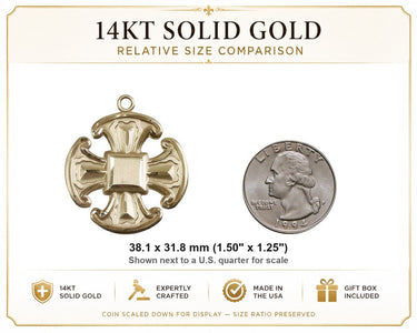 14kt Solid Gold Large Catholic Cross Medal | 1 1/2 x 1 1/4 | Handcrafted in USA by Bliss