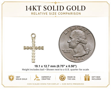 14kt Solid Gold Medium Catholic Cross Pendant | 3/4" x 1/2" | Handcrafted in USA by Bliss