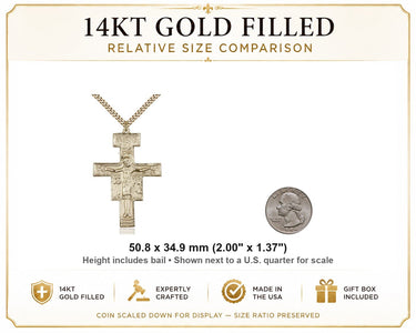 14kt Gold Filled Extra Large San Damiano Crucifix Necklace | 2" x 1-3/8" Pendant | 24" Chain | USA Made by Bliss