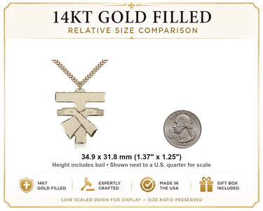 14kt Gold Filled Large Franciscan Cross Necklace | 1 3/8" x 1 1/4" | 24" Curb Chain | USA Made by Bliss