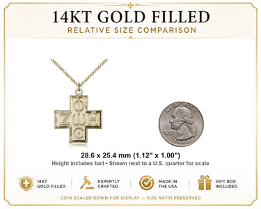 14kt Gold Filled Light & Life Cross Necklace | 1 1/8" x 1" | 18" Curb Chain | USA Made by Bliss