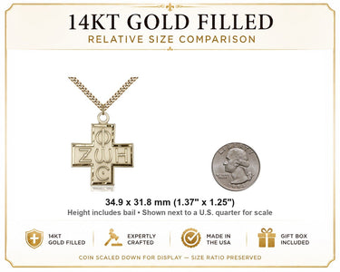 14kt Gold Filled Large Catholic Light & Life Cross Necklace | 1 3/8 x 1 1/4 Pendant | 24" Curb Chain | USA Made by Bliss