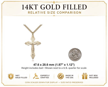 14kt Gold Filled Extra Large Catholic Crucifix Necklace | 1-7/8" x 1-1/8" | 24" Curb Chain | USA Made by Bliss