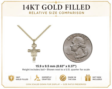 Small 14kt Gold Filled San Damiano Crucifix Necklace – 18″ Chain