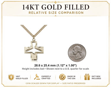 14kt Gold Filled Holy Spirit Dove Necklace | 1 1/8 x 1 Pendant | 24" Chain | USA Made by Bliss