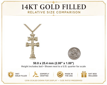 14kt Gold Filled Extra Large Caravaca Crucifix Necklace | 2" x 1" Pendant | 24" Chain | USA Made by Bliss