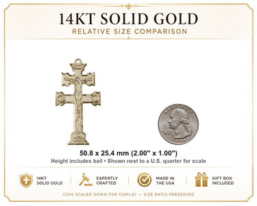 14kt Solid Gold Caravaca Crucifix Pendant for Men