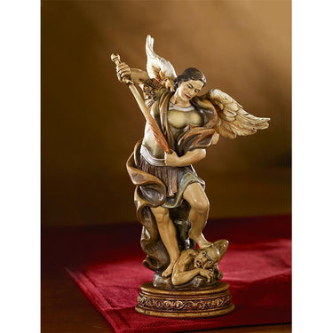 6 inch hand-painted resin St. Michael Archangel statue vanquishing evil, patron saint protector, RosaryCard