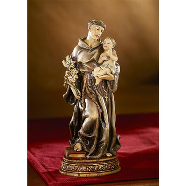 6 inch hand-painted resin St. Anthony of Padua statue holding Christ Child, patron saint of lost things, RosaryCard