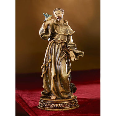6 inch hand-painted resin St. Francis of Assisi statue holding bird, patron saint of animals and nature, RosaryCard