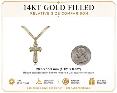 Point Tip 14kt Gold Filled Crucifix Necklace for Men – 24″ Chain
