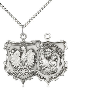 Sterling Silver Medium Our Lady of Czestochowa Medal Necklace | 7/8