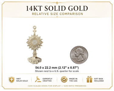 Medalla de Custodia extragrande de oro macizo de 14 kt | 2⅛x⅞ | Colgante eucarístico con calidad de museo | Fabricado en EE. UU. por Bliss