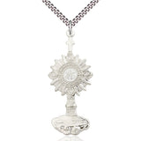 Sterling Silver Extra Large Monstrance Pendant Necklace 2 1/8 x 7/8 with 24 Inch Chain by Bliss USA