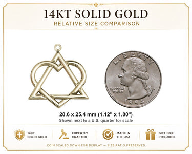 Colgante Medalla Corazón Adopción Mediana de Oro Sólido 14kt | 1-1/8x1" | Hecho en EE. UU. por Bliss