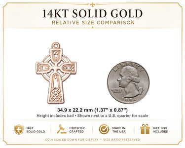 14kt Solid Gold Large Celtic Cross Pendant | 1 3/8 x 7/8 | USA Made by Bliss