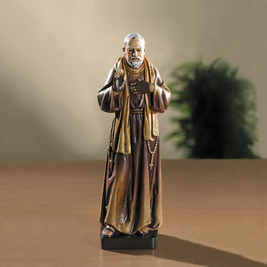 8 inch hand-painted Saint Padre Pio statue in Capuchin habit with stigmata wounds