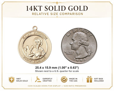 14kt Solid Gold Medium St. Andrew the Apostle Medal Pendant | 1" x 5/8" | USA Made by Bliss