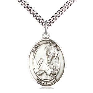 Collar de plata de ley con medalla de San Andrés Apóstol | Dije de 2.5 x 1.9 cm | Cadena de 61 cm | Hecho en EE. UU. por Bliss