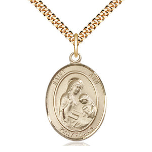 Collar de medalla de Santa Ana mediana de oro laminado de 14 qt | Dije de 1