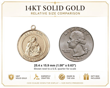Medalla colgante de oro macizo de 14 kt de Santa Ana (patrona), tamaño mediano | 1 x 5/8" | Cadena se vende por separado | Fabricado en EE. UU. por Bliss