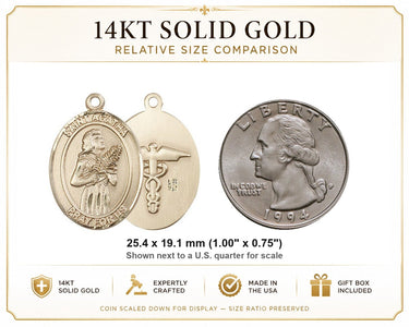 Colgante de Medalla de Santa Ágata, Patrona, Mediana de Oro Sólido de 14kt | 1" x 3/4" | Hecho en EE. UU. por Bliss