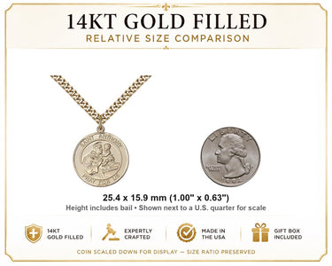 14K Gold Filled St. Anthony Round Medal Necklace – Large 1″ x 5/8″, 24″ Gold-Plated Chain
