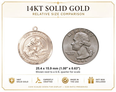 Colgante Medalla San Antonio Mediana de Oro Macizo de 14kt | 1 x 5/8 | Hecho a mano en EE. UU. por Bliss
