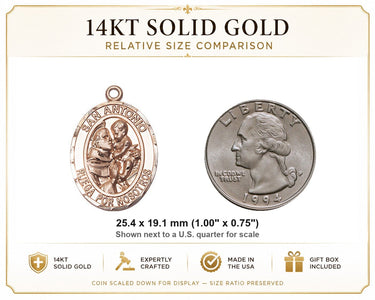 Medalla de San Antonio de oro macizo de 14 quilates, mediana 1x3/4 | Bliss