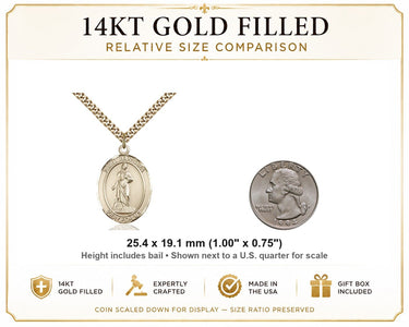 Gold Filled Medium St. Barbara Patron Saint Medal Necklace | 1x3/4" | 24" Chain | USA Made by Bliss