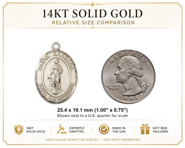 Colgante mediano de oro macizo de 14 kt con medalla de Santa Bárbara | 1 x 3/4 | Hecho a mano en EE. UU. por Bliss