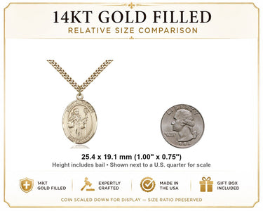 14kt Gold Filled Medium St. Augustine Patron Saint Medal Necklace | 1x3/4 Pendant | 24" Chain | USA Made by Bliss