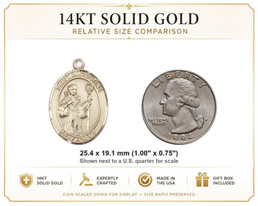 14kt Solid Gold Medium St. Augustine Patron Saint Medal Pendant | 1" x 3/4" | Handcrafted in USA by Bliss