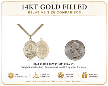 14kt Gold Filled Medium St. Benedict Patron Saint Medal Necklace | 1" x 3/4" | 24" Chain | USA Made by Bliss