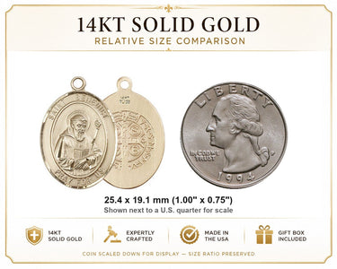14kt Solid Gold Medium St. Benedict Patron Saint Medal Pendant | 1 x 3/4 | USA Made by Bliss